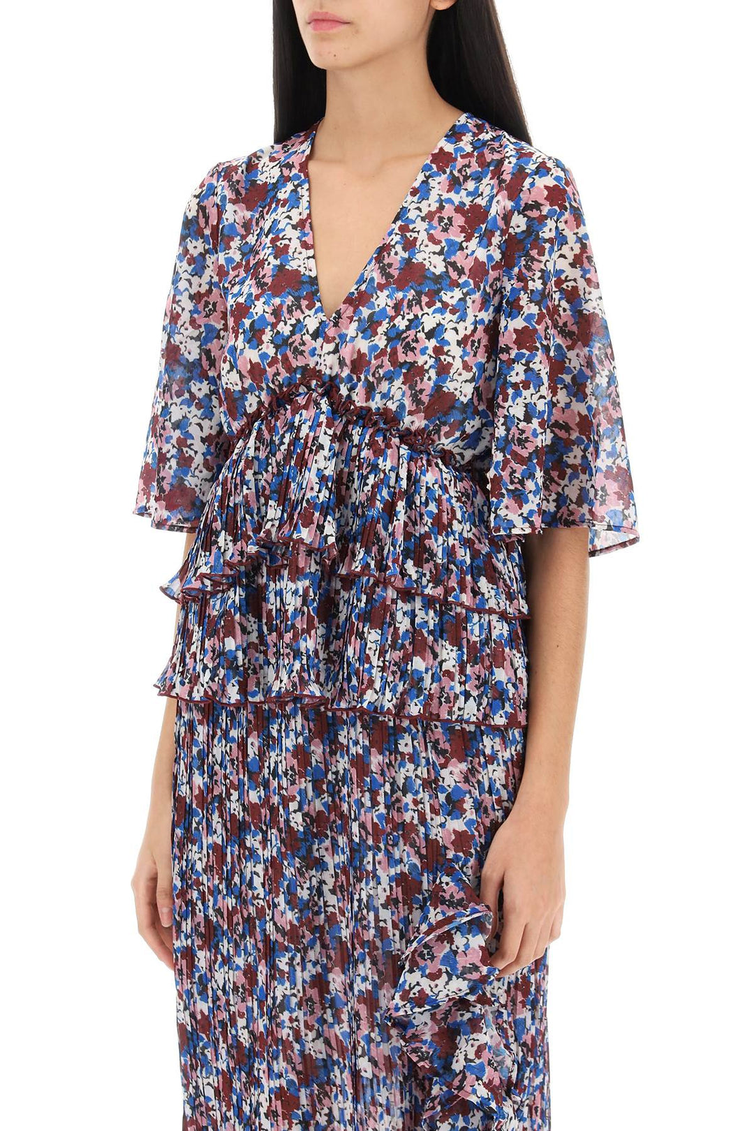 Pleated Blouse With Floral Motif - Ganni - Women