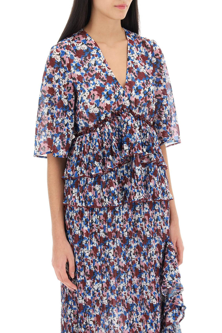 Pleated Blouse With Floral Motif - Ganni - Women