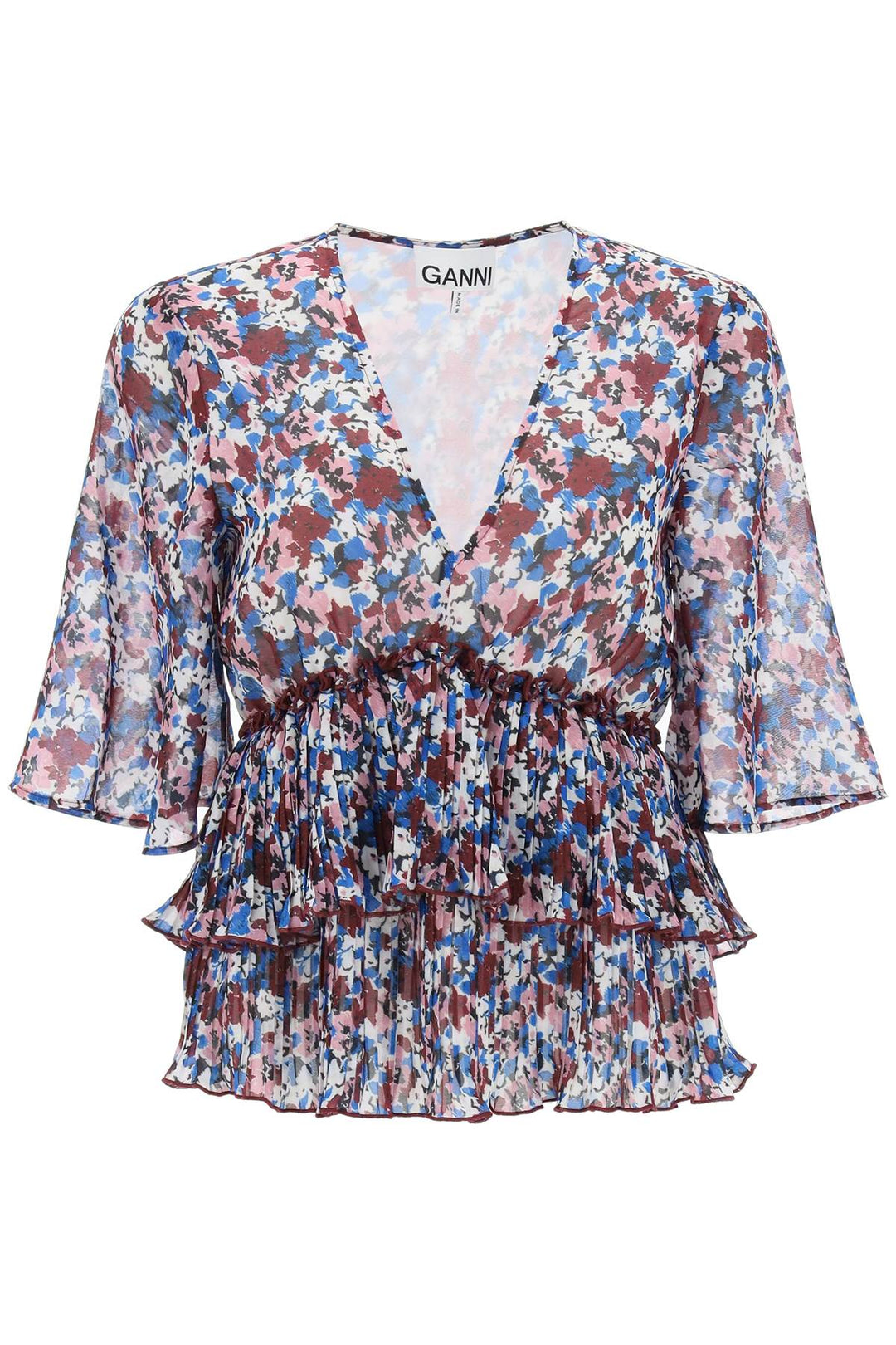 Pleated Blouse With Floral Motif - Ganni - Women