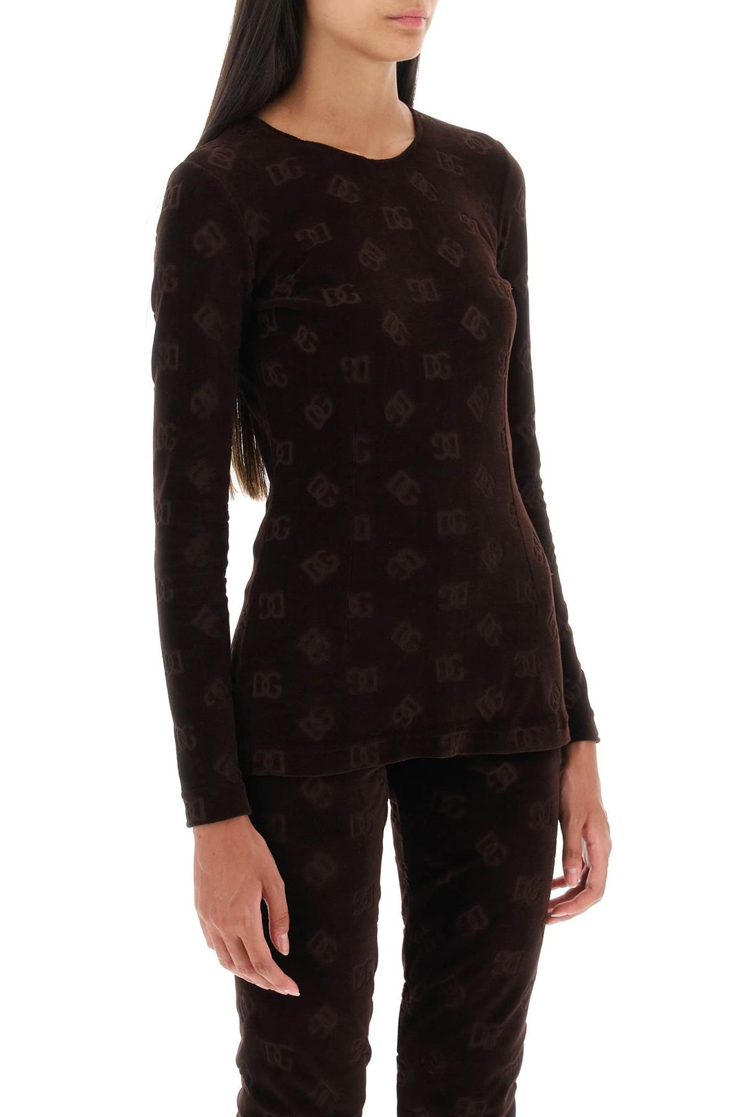 Long Sleeved Top In Monogram Chenille - Dolce & Gabbana - Women