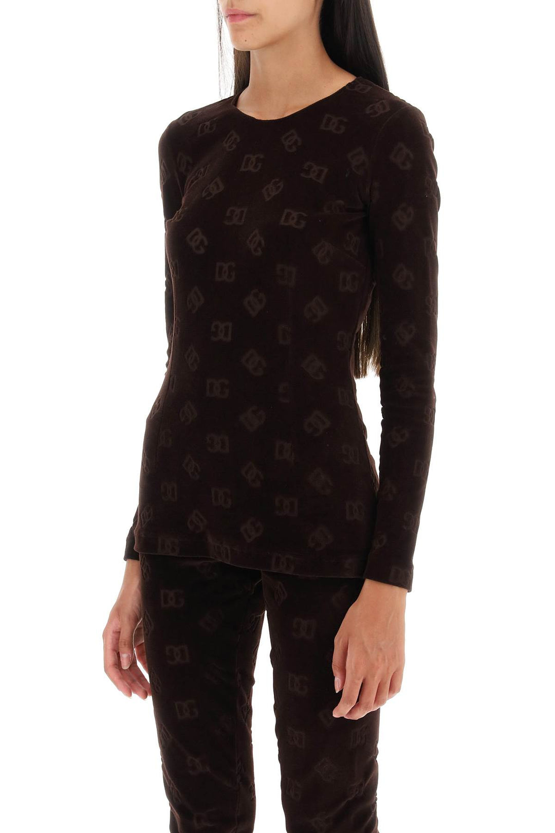 Long Sleeved Top In Monogram Chenille - Dolce & Gabbana - Women