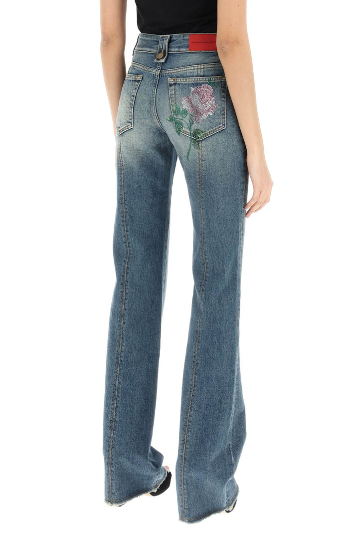 Flared Jeans With Crystal Rose - Alessandra Rich - Women