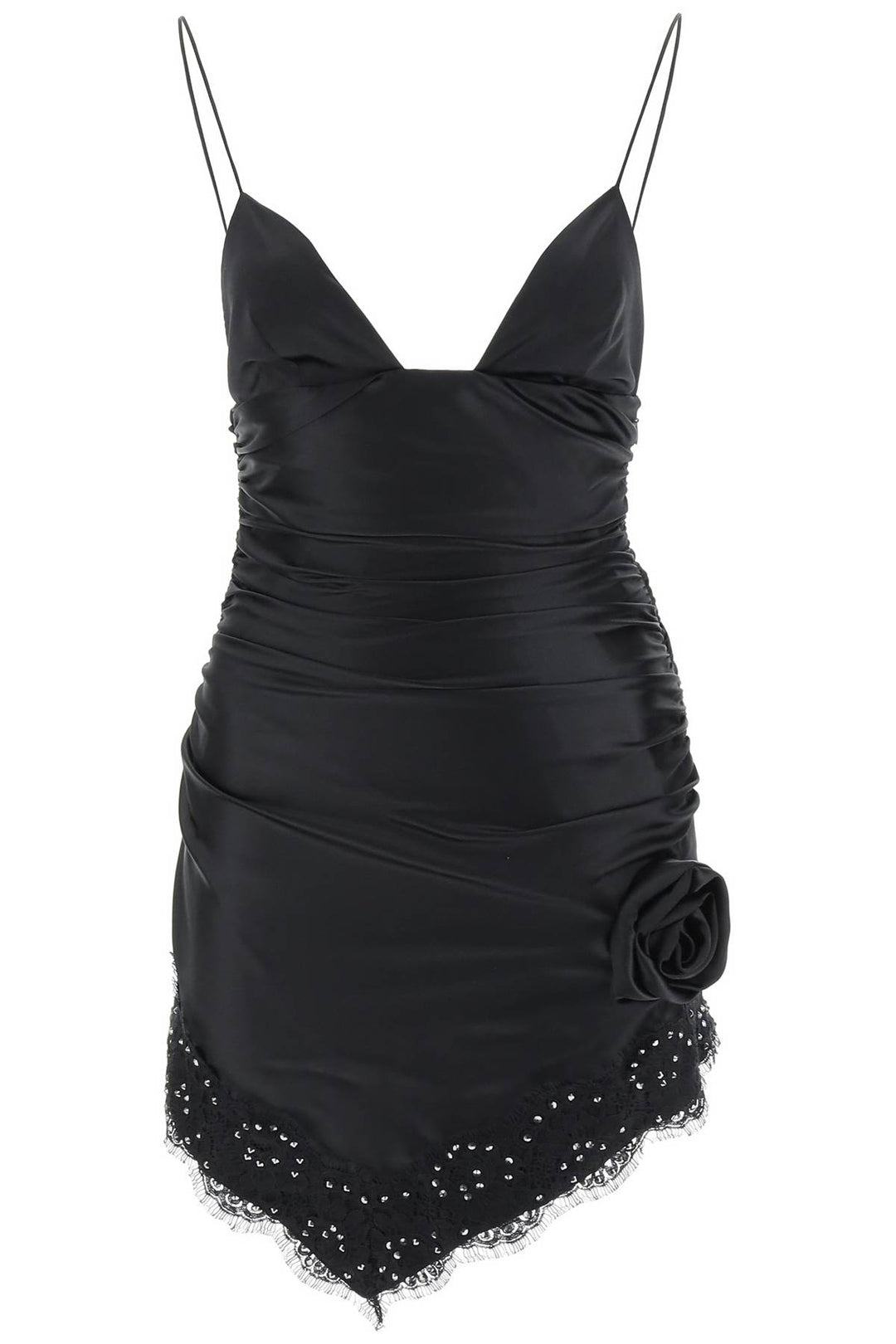 Ruched Mini Dress With Diamanté Lace Trim - Alessandra Rich - Women