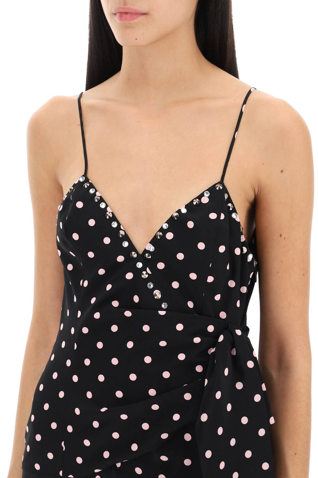 Polka Dot Slip Dress With Studs And Rhinestones - Alessandra Rich - Women