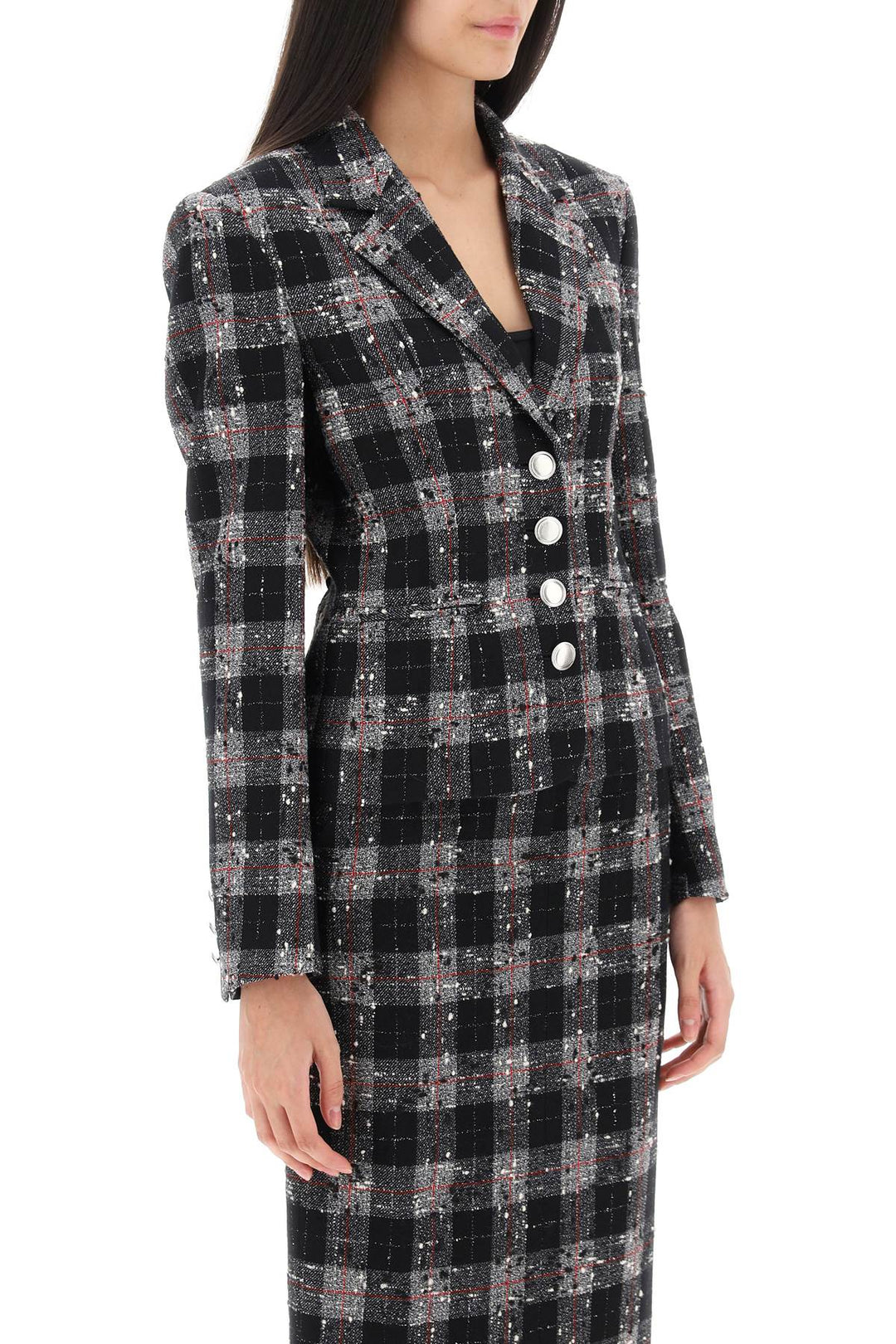 Single Breasted Jacket In Boucle' Fabric With Check Motif - Alessandra Rich - Women