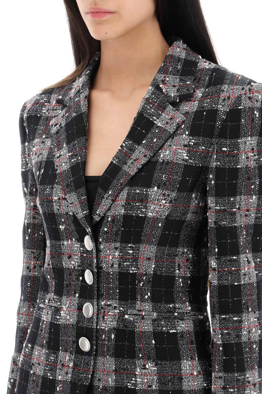 Single Breasted Jacket In Boucle' Fabric With Check Motif - Alessandra Rich - Women