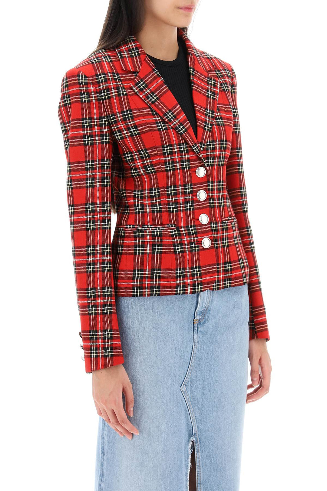 Wool Single Breasted Jacket With Tartan Motif - Alessandra Rich - Women