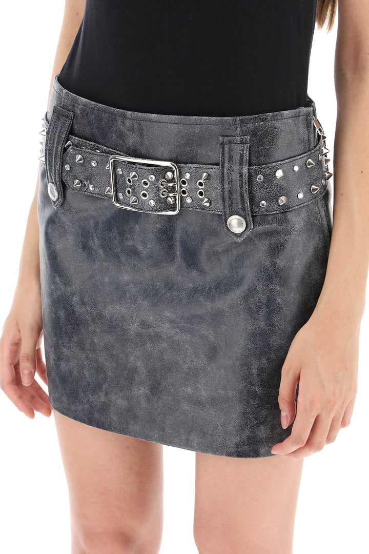 Leather Mini Skirt With Belt And Appliques - Alessandra Rich - Women