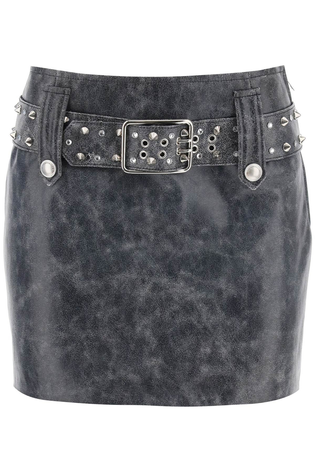 Leather Mini Skirt With Belt And Appliques - Alessandra Rich - Women