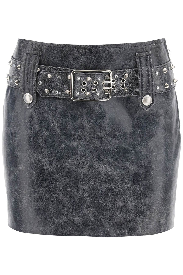 Leather Mini Skirt With Belt And Appliques - Alessandra Rich - Women