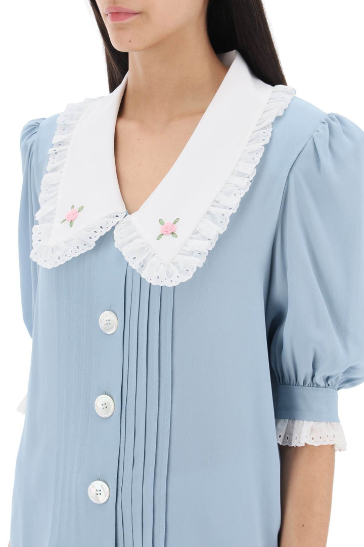 Short Sleeved Shirt With Embroidered Collar - Alessandra Rich - Women