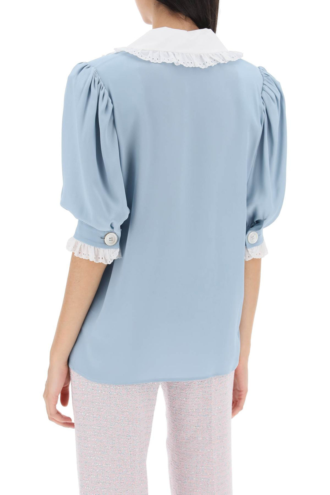 Short Sleeved Shirt With Embroidered Collar - Alessandra Rich - Women