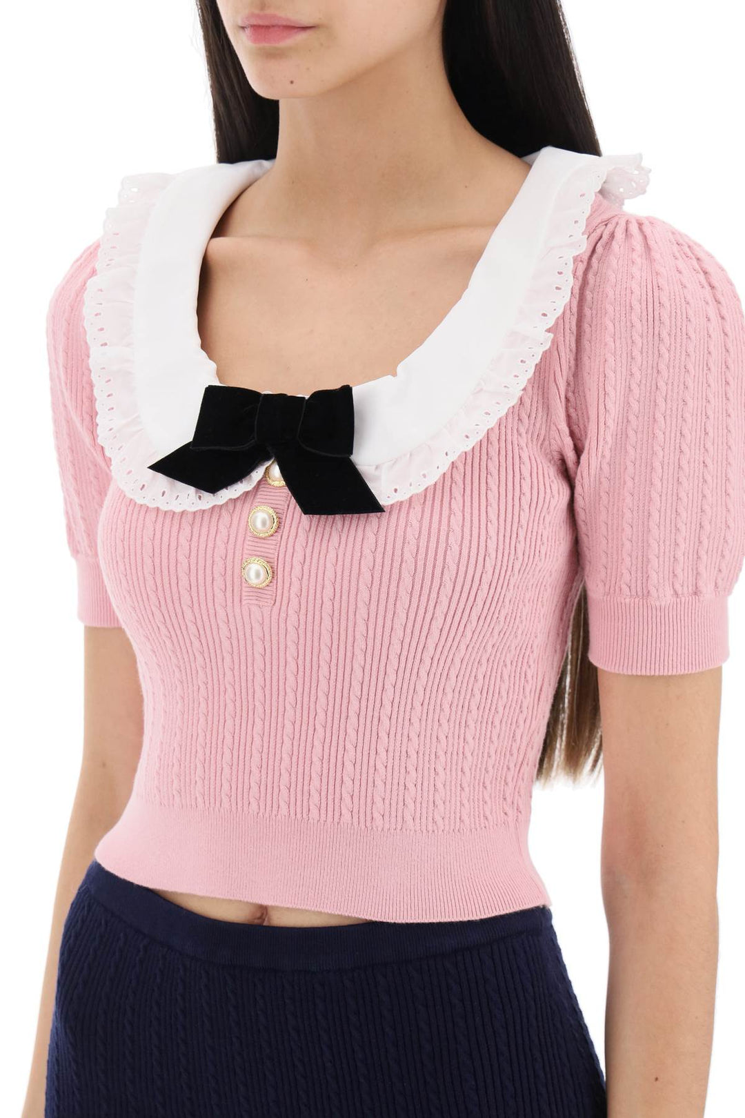 Knitted Top With Cotton Collar - Alessandra Rich - Women