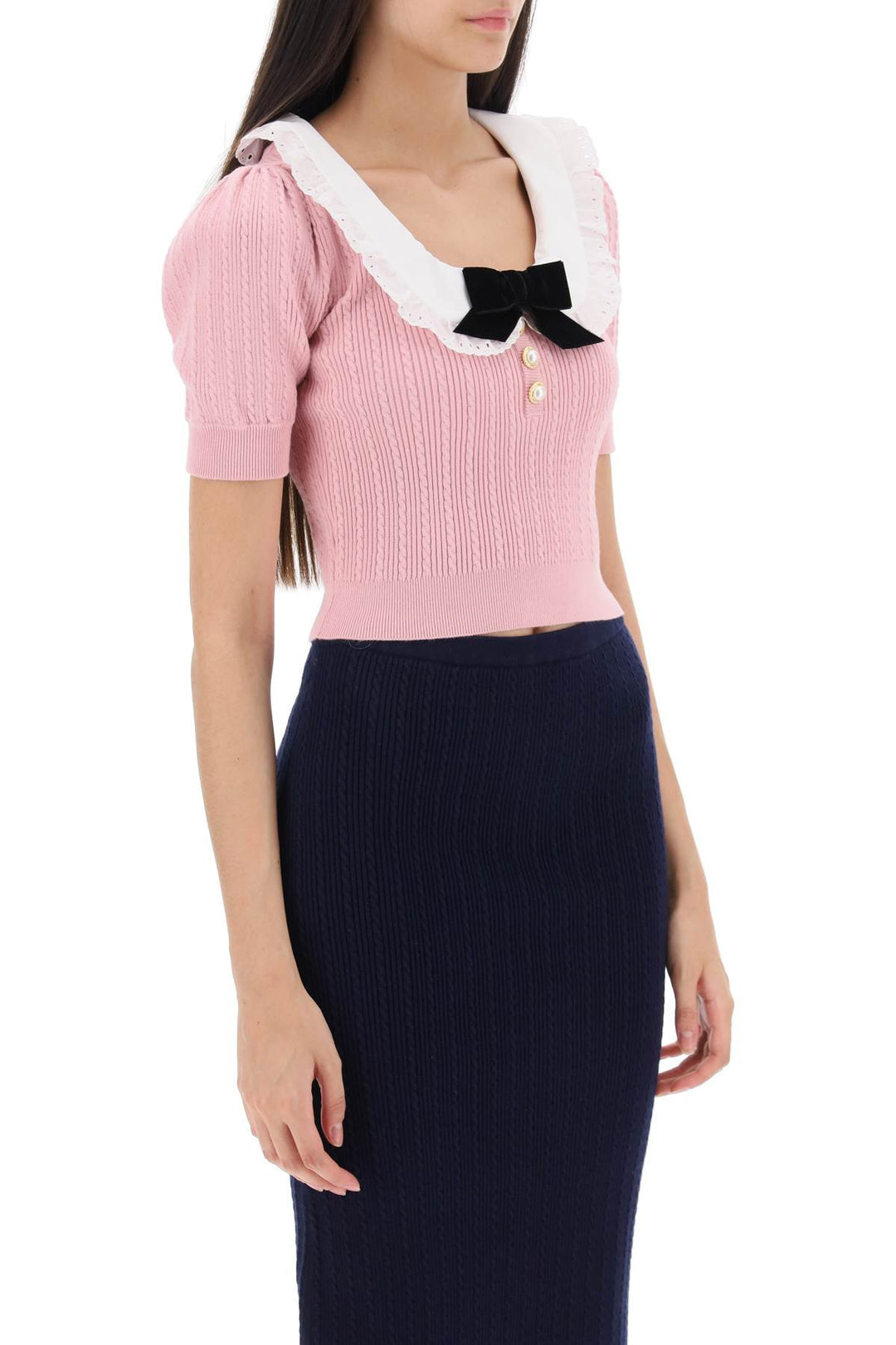 Knitted Top With Cotton Collar - Alessandra Rich - Women