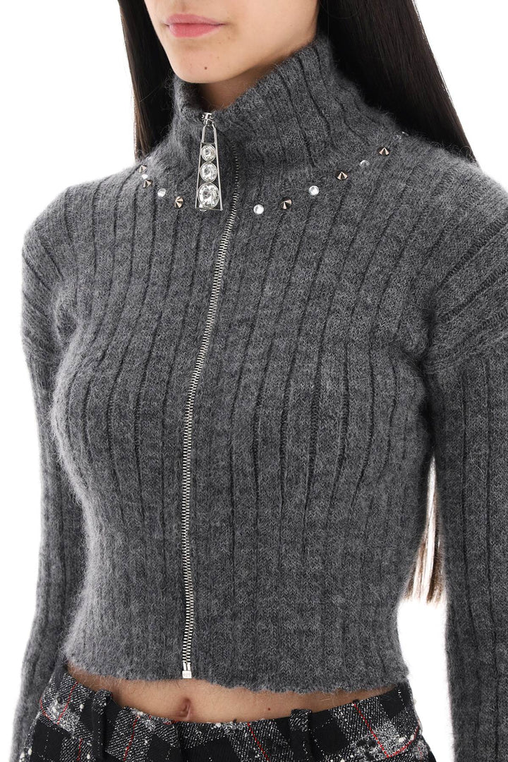 Cropped Cardigan With Zipper And Appliques - Alessandra Rich - Women