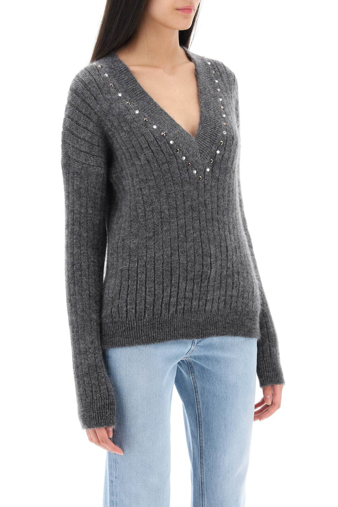 Wool Knit Sweater With Studs And Crystals - Alessandra Rich - Women