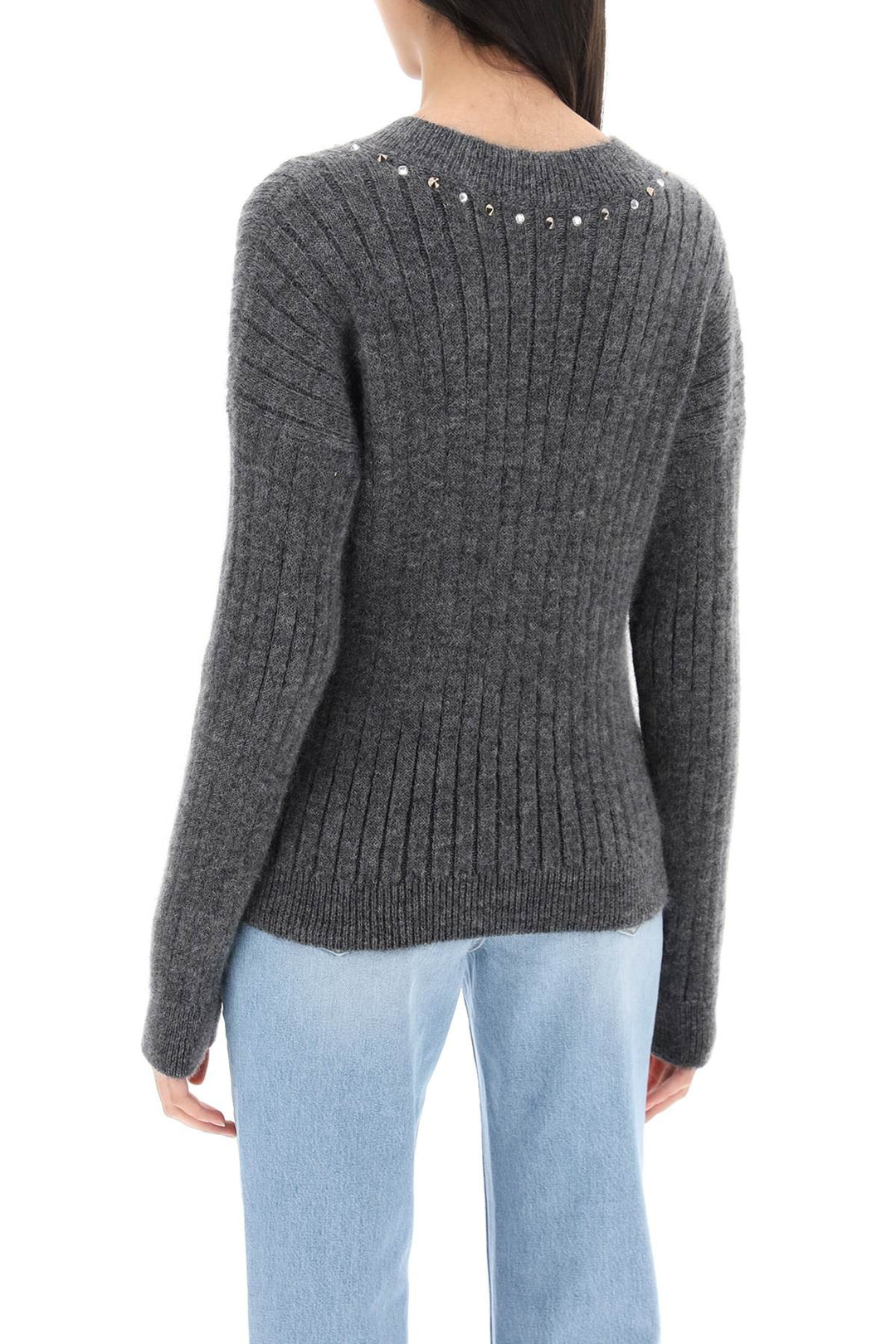 Wool Knit Sweater With Studs And Crystals - Alessandra Rich - Women