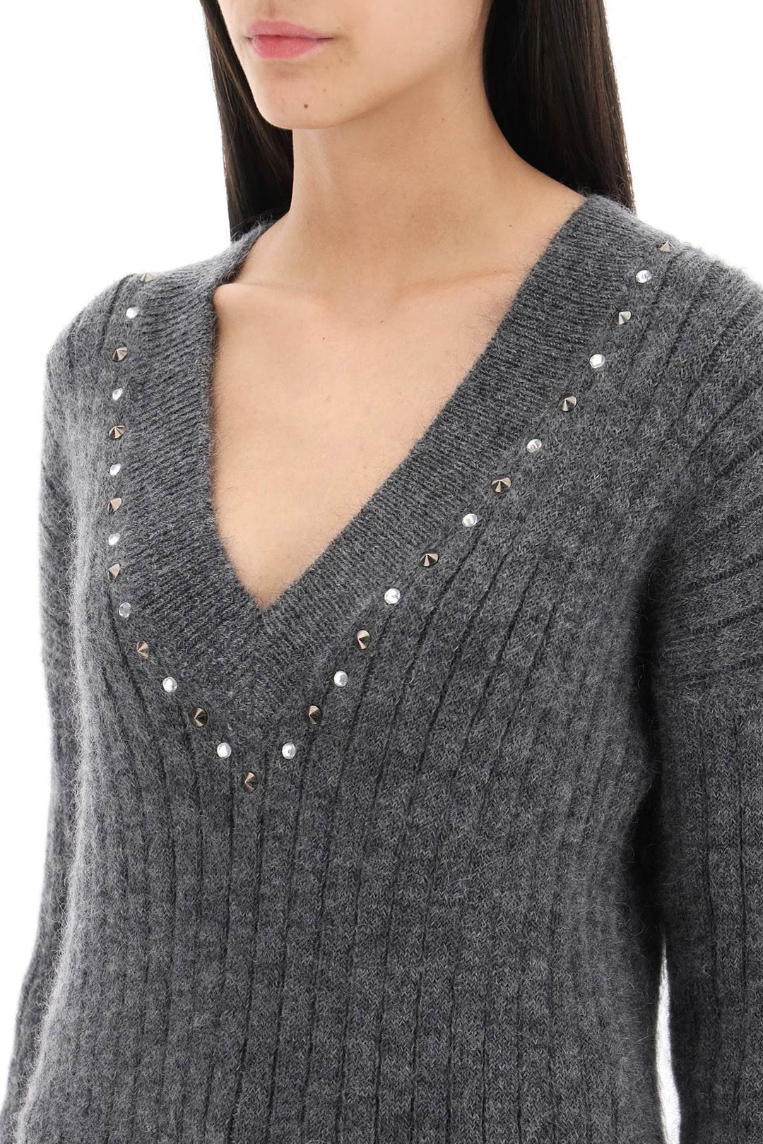 Wool Knit Sweater With Studs And Crystals - Alessandra Rich - Women