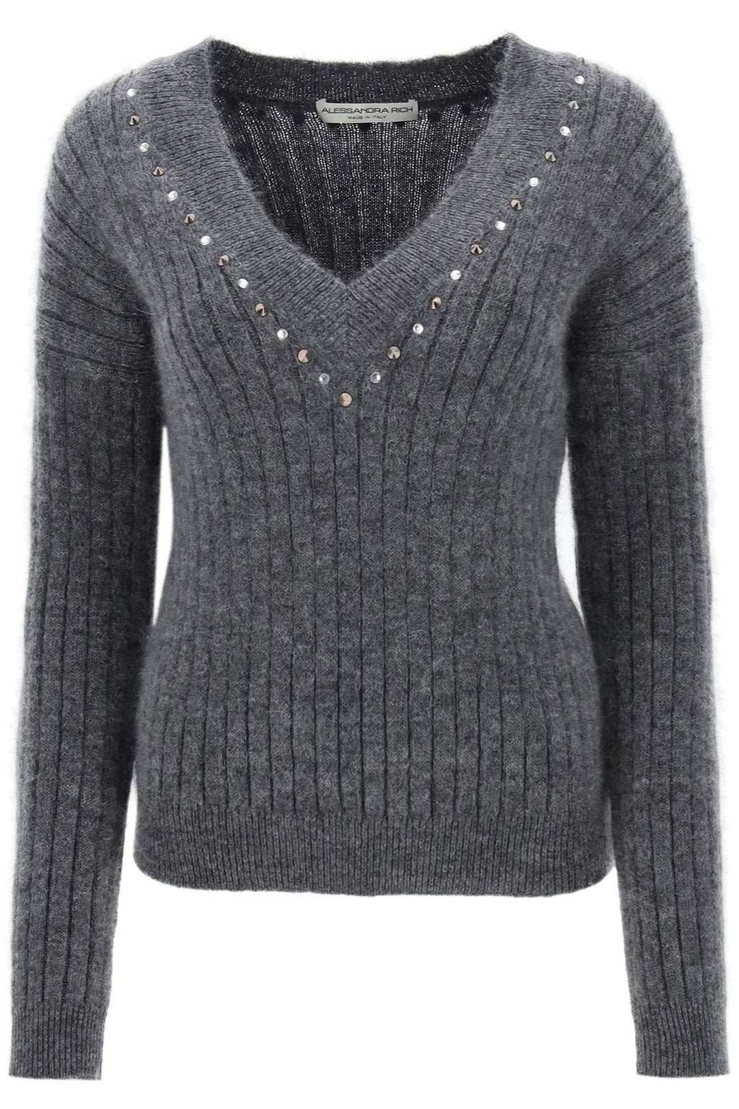 Wool Knit Sweater With Studs And Crystals - Alessandra Rich - Women