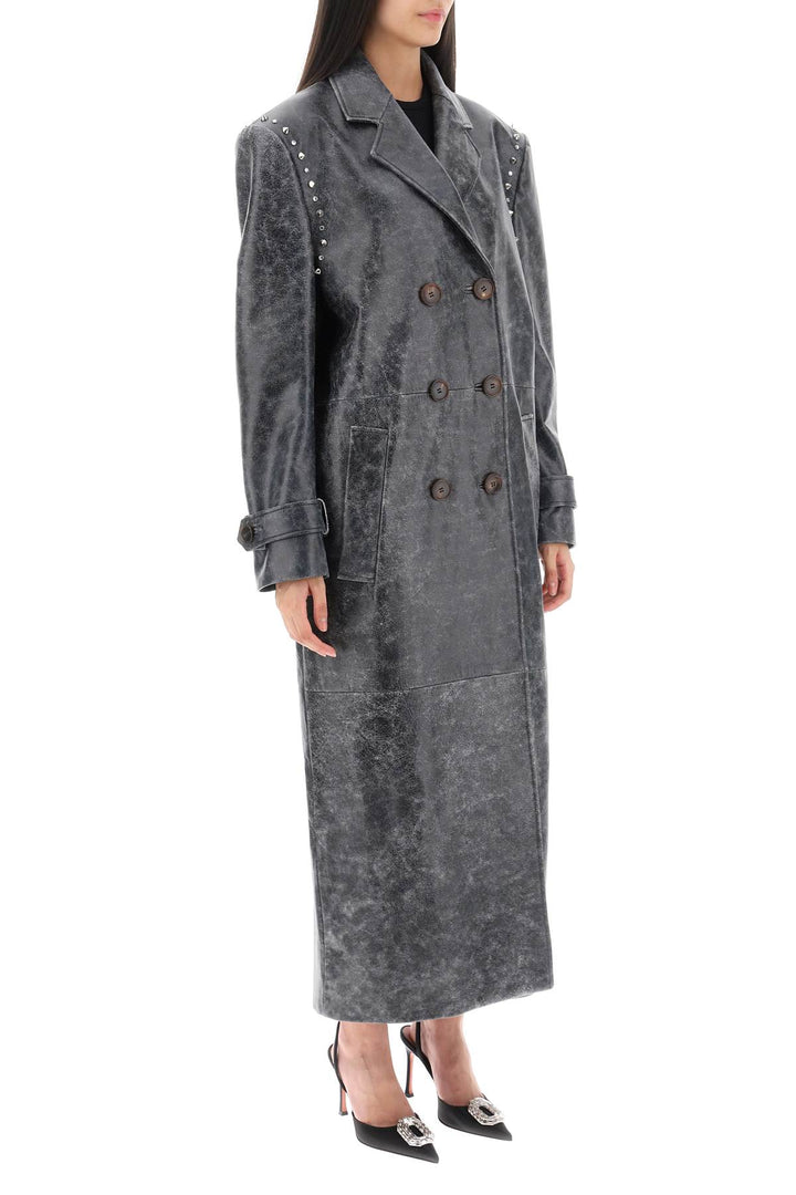 Oversized Leather Coat With Studs And Crystals - Alessandra Rich - Women