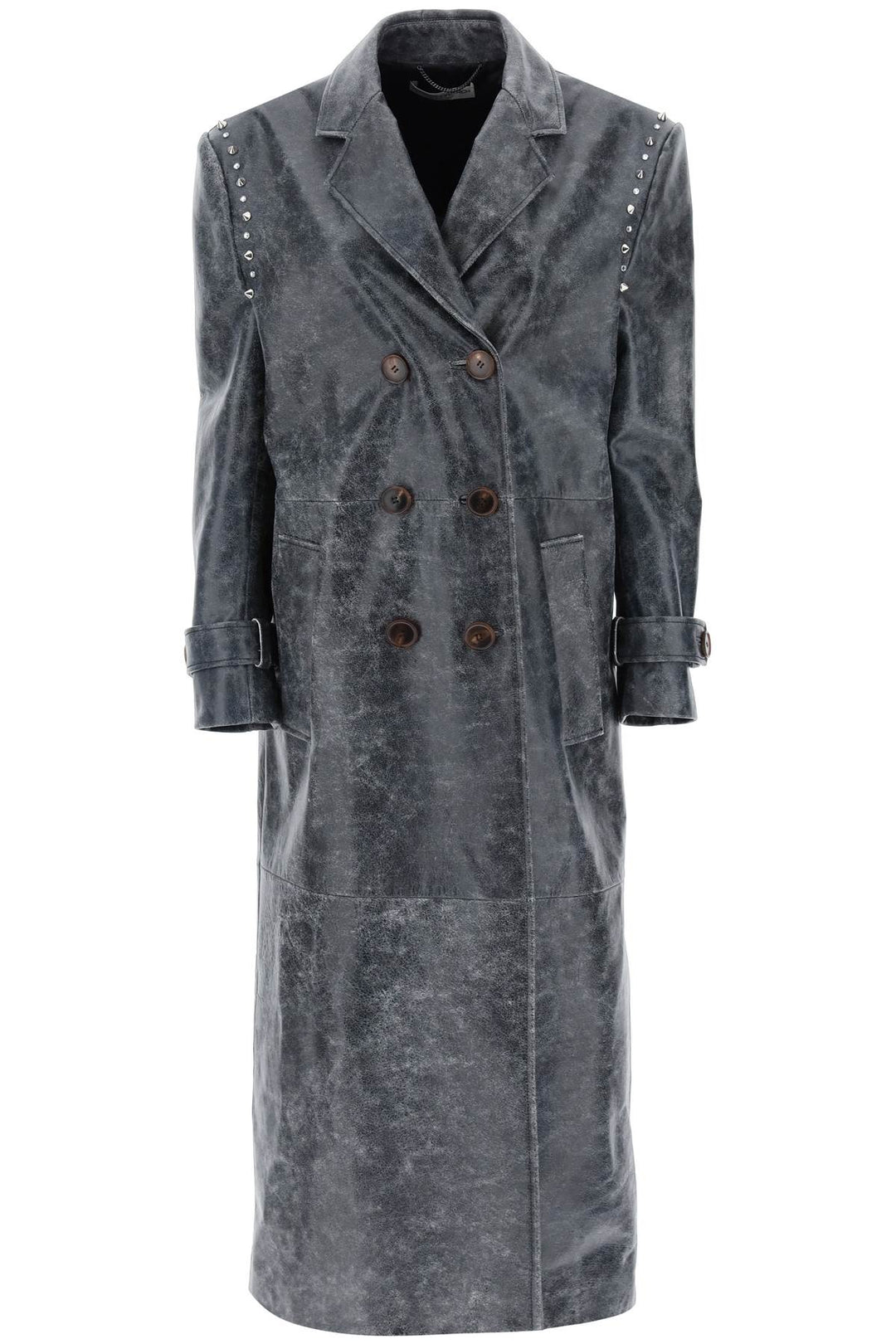 Oversized Leather Coat With Studs And Crystals - Alessandra Rich - Women