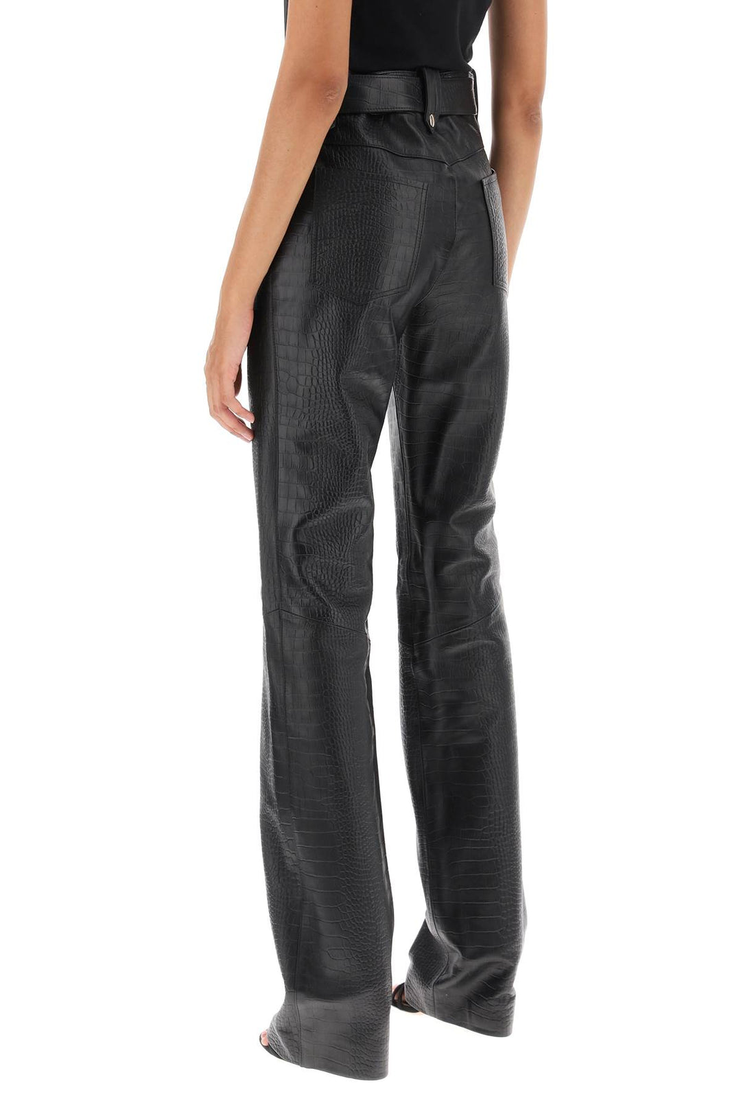 Straight Cut Pants In Crocodile Print Leather - Alessandra Rich - Women