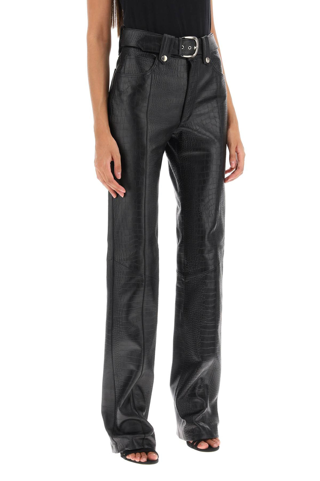 Straight Cut Pants In Crocodile Print Leather - Alessandra Rich - Women