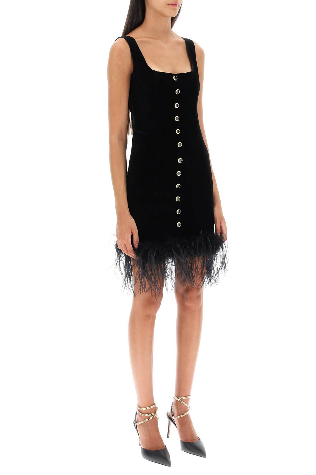 Velvet Mini Dress With Ostrich Feathers - Alessandra Rich - Women