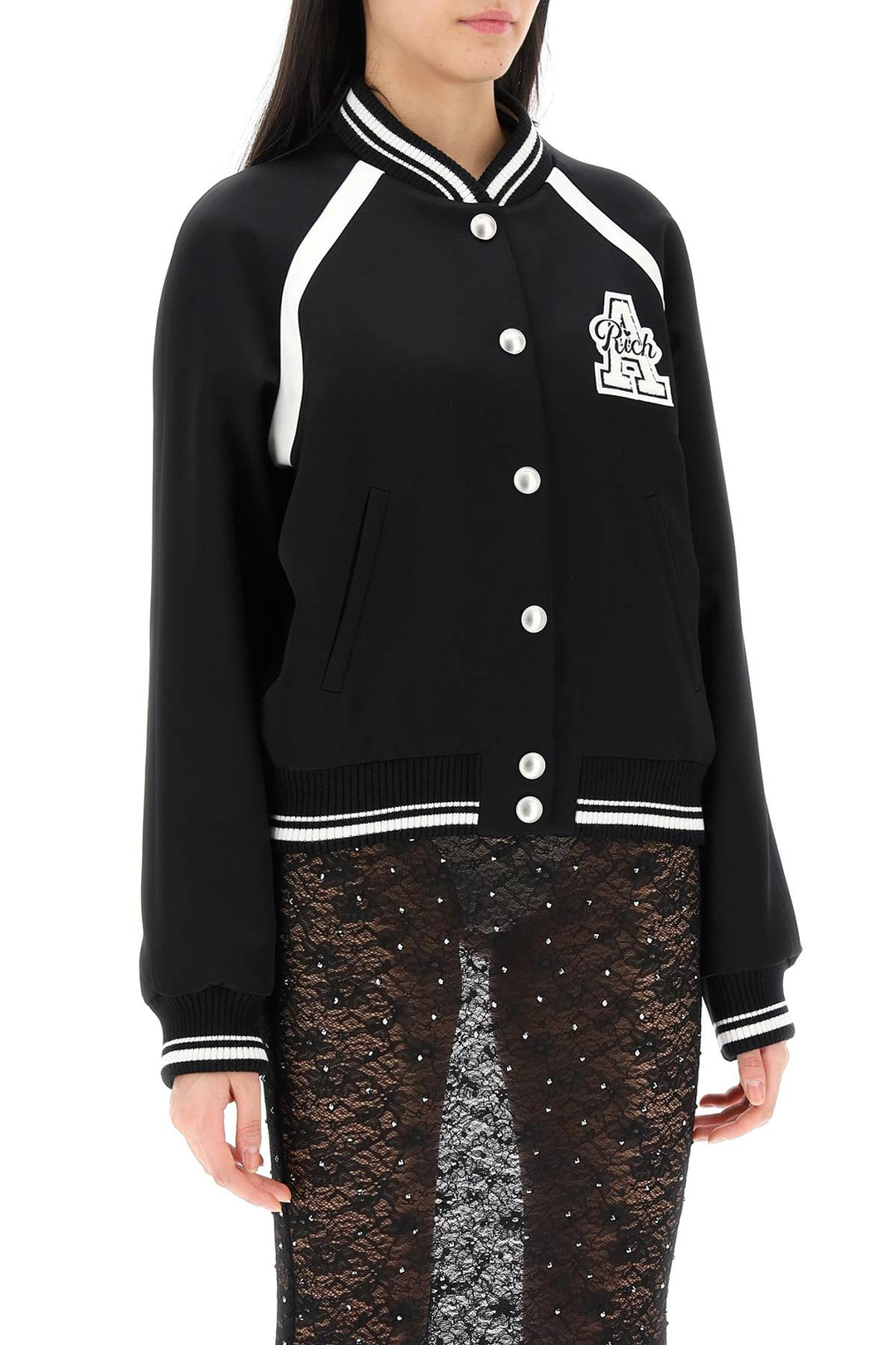 Satin Bomber Jacket With Logo Patch - Alessandra Rich - Women