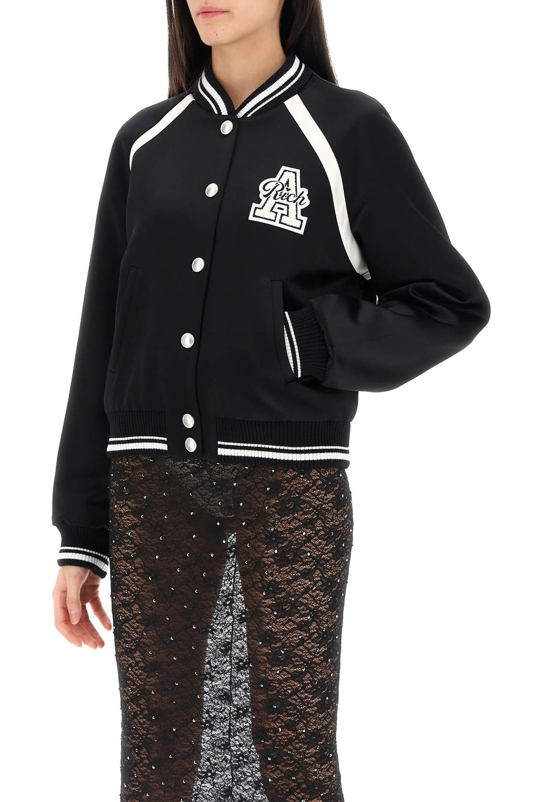 Satin Bomber Jacket With Logo Patch - Alessandra Rich - Women