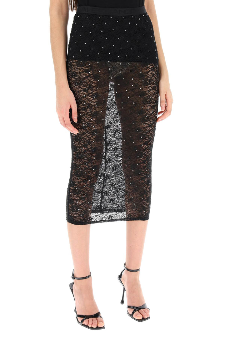 Midi Skirt In Lace With Rhinestones - Alessandra Rich - Women