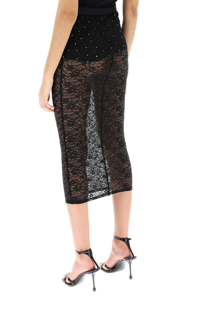 Midi Skirt In Lace With Rhinestones - Alessandra Rich - Women