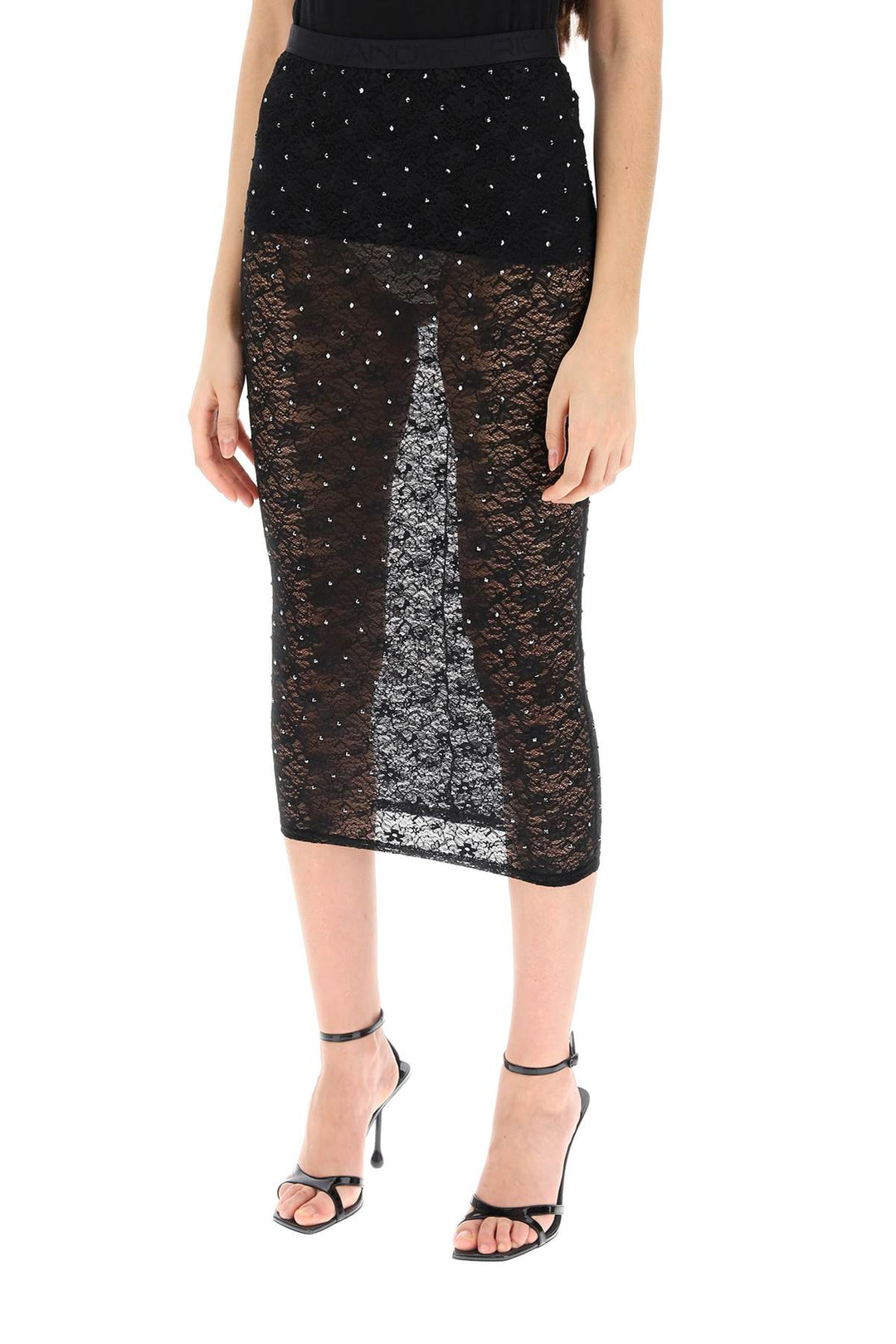 Midi Skirt In Lace With Rhinestones - Alessandra Rich - Women