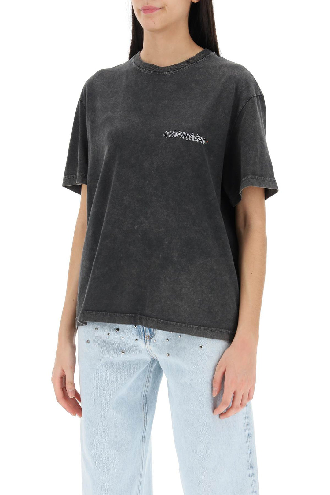 Oversized T Shirt With Print And Rhinestones - Alessandra Rich - Women