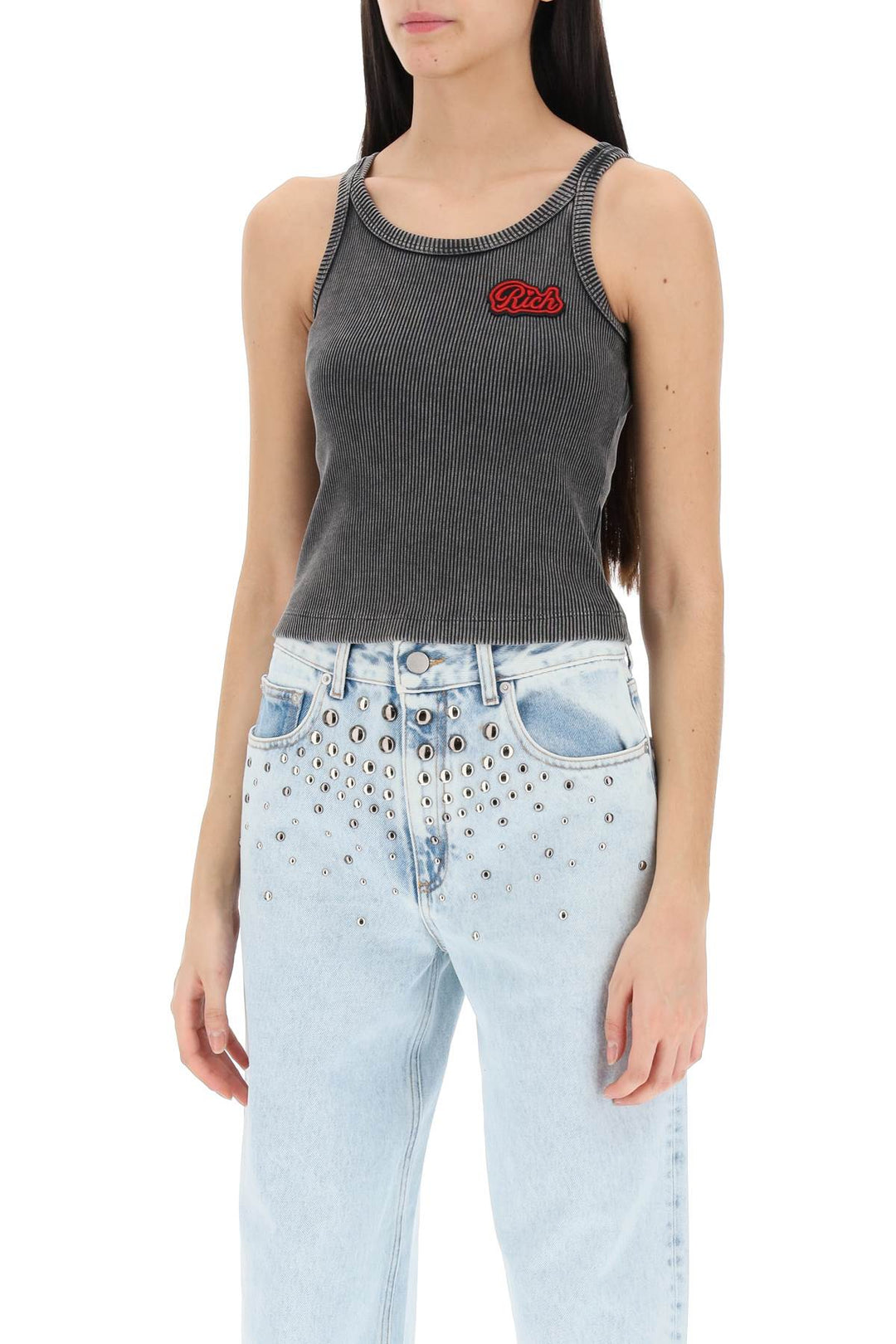 Ribbed Tank Top With Logo Patch - Alessandra Rich - Women