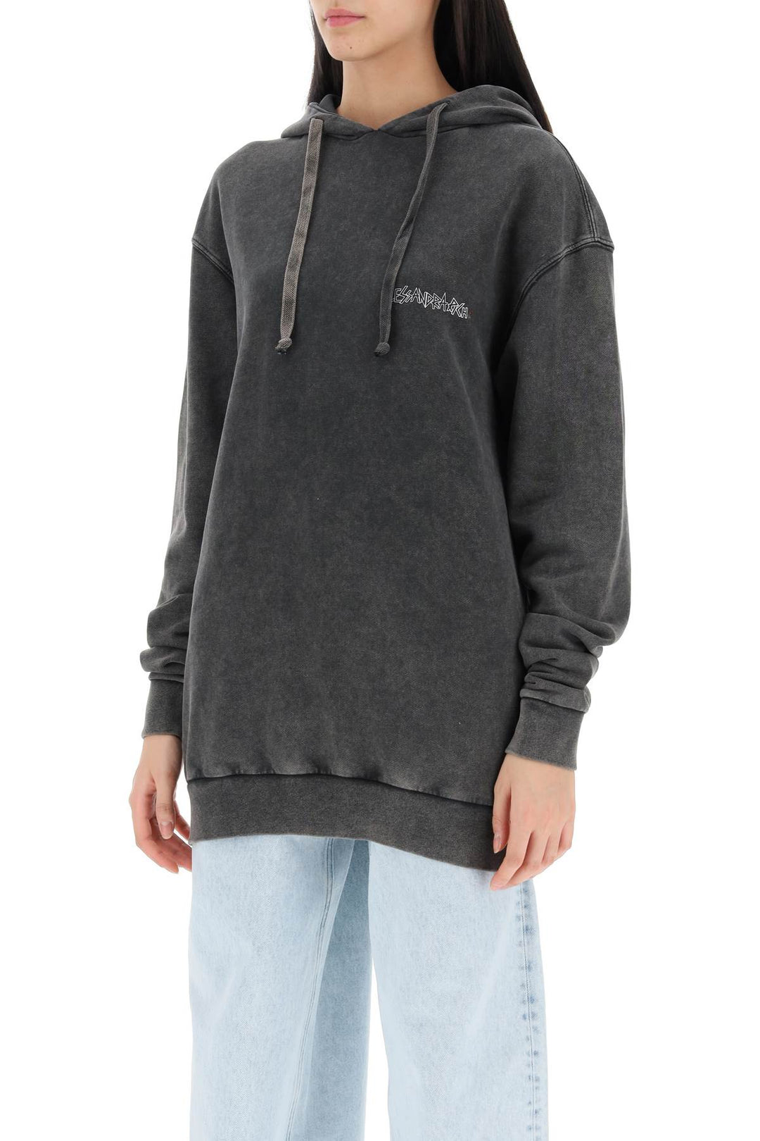 Oversized Hoodie With Print And Rhinestones - Alessandra Rich - Women