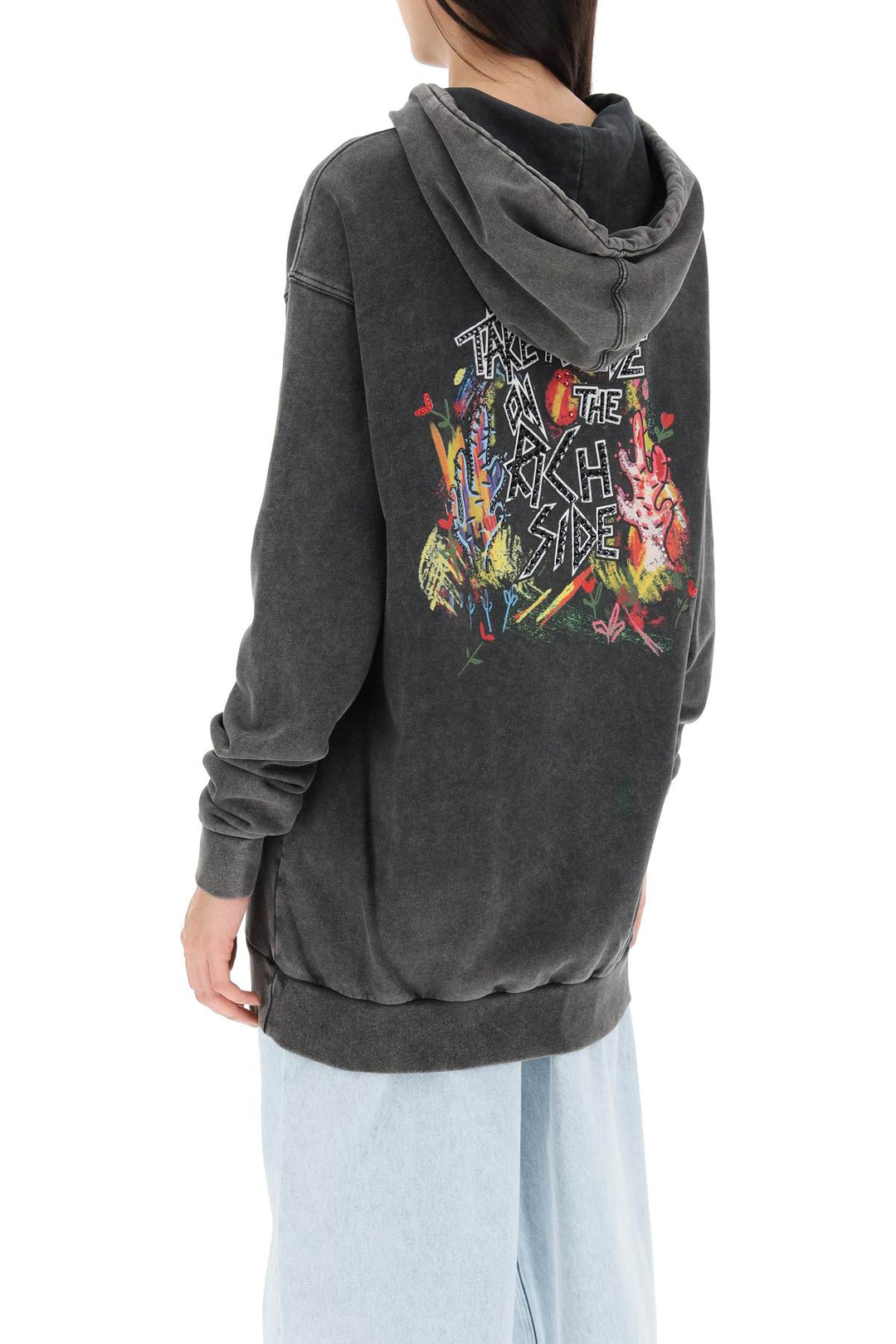 Oversized Hoodie With Print And Rhinestones - Alessandra Rich - Women