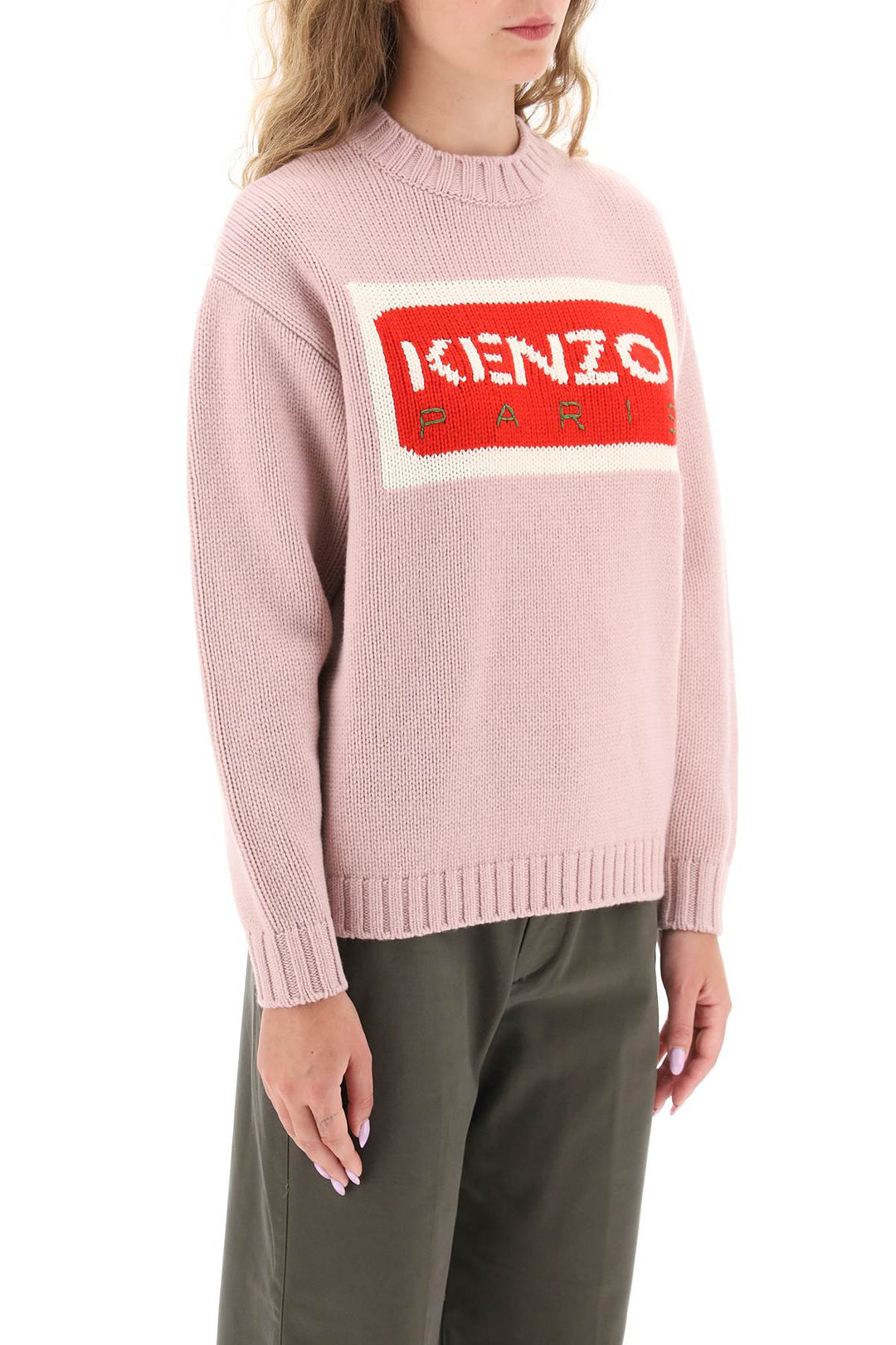 Crew Neck Sweater With Logo Motif Intarsia - Kenzo - Women