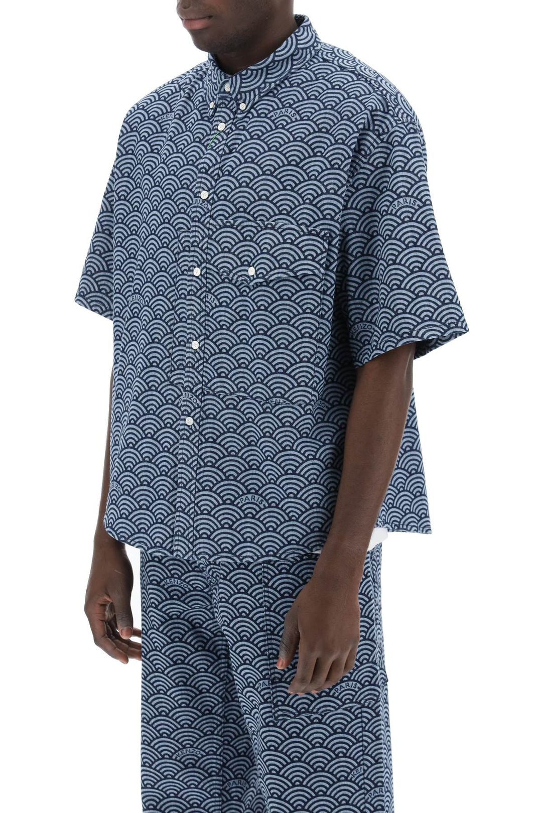 Seigaiha Short Sleeved Denim Shirt - Kenzo - Men