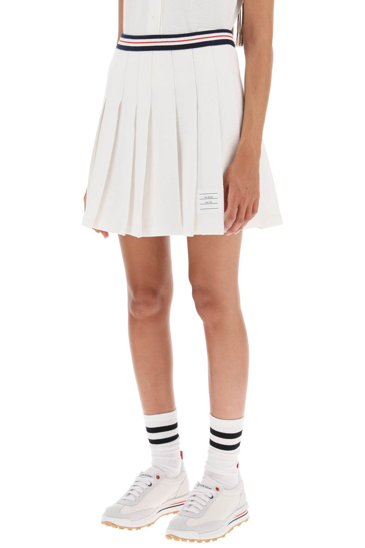 Pleated Mini Skirt In Testurized Cotton Knit - Thom Browne - Women