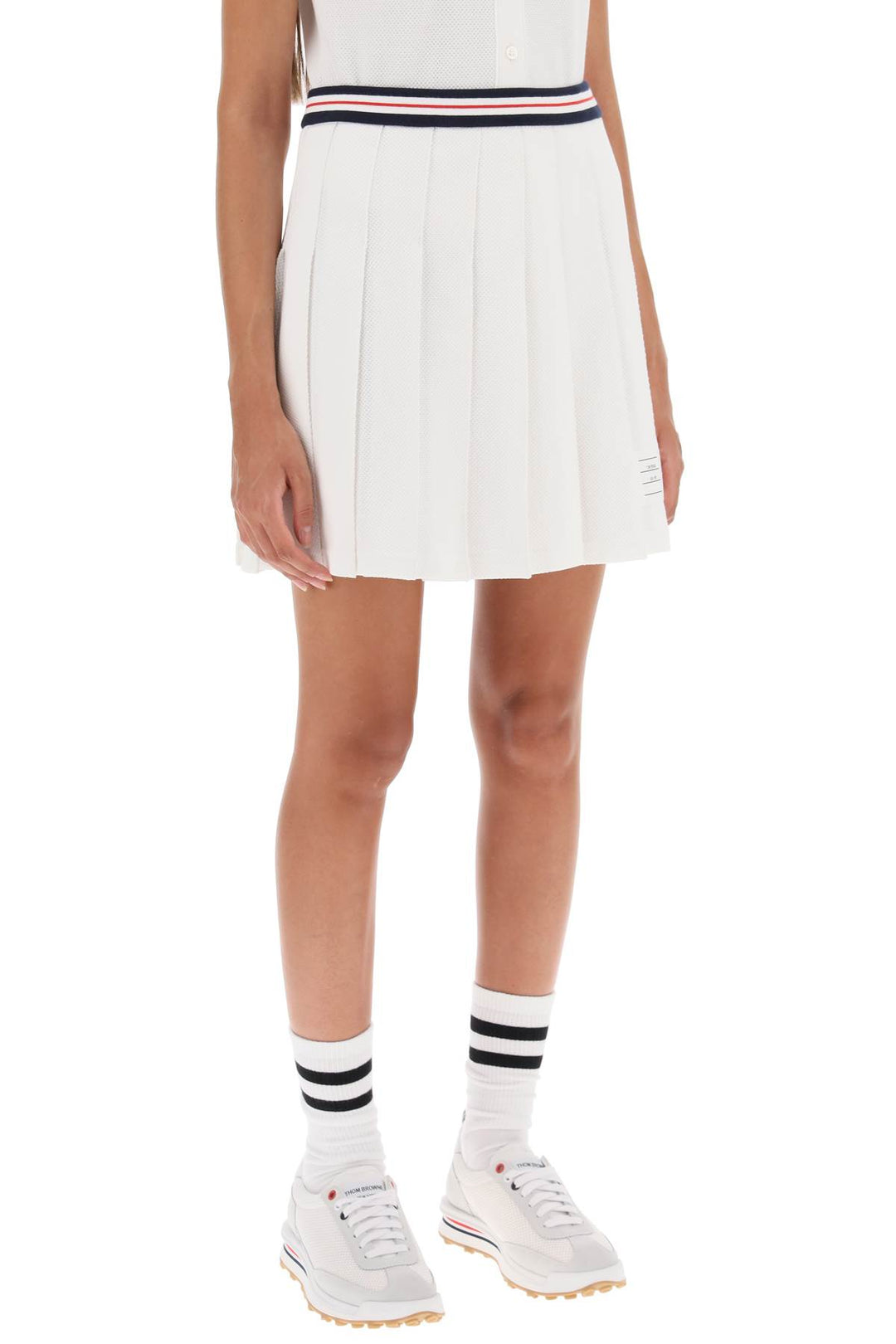 Pleated Mini Skirt In Testurized Cotton Knit - Thom Browne - Women