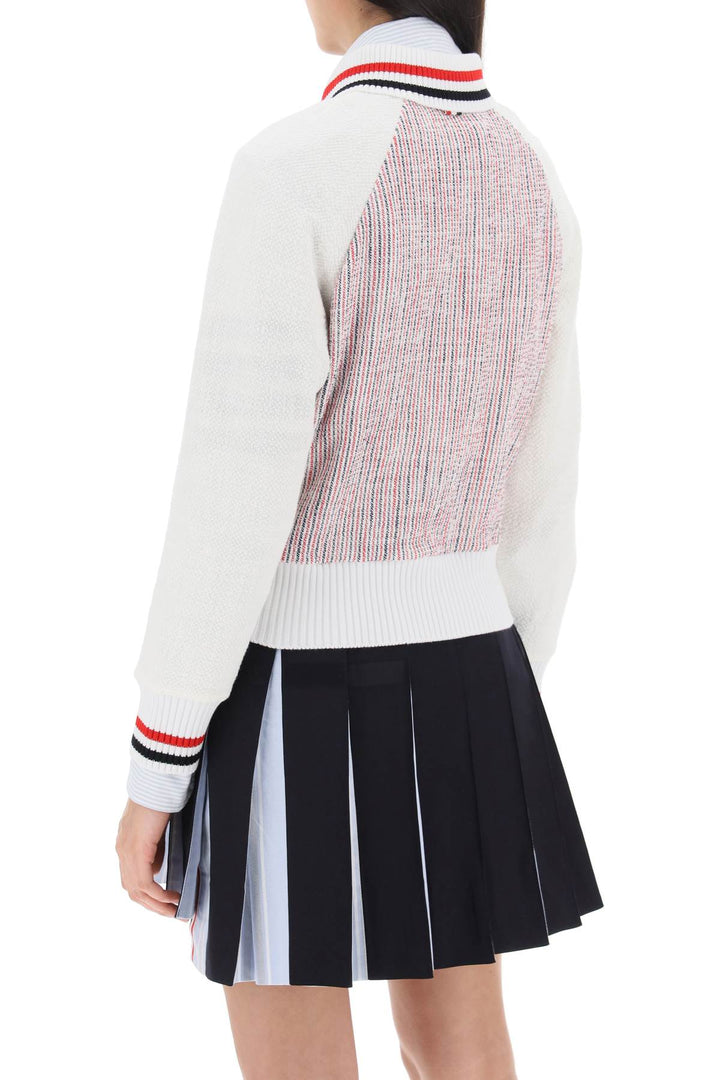 Zip Up Cardigan In Striped Tweed - Thom Browne - Women