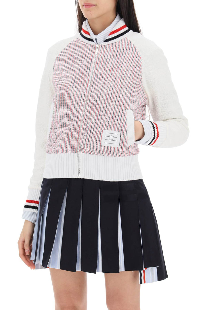 Zip Up Cardigan In Striped Tweed - Thom Browne - Women