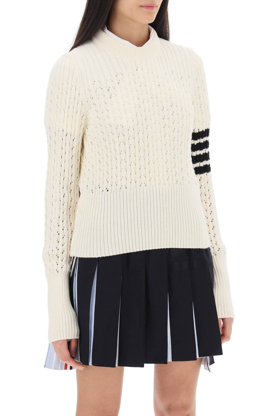 Pointelle Stitch Merino Wool 4 Bar Sweater - Thom Browne - Women