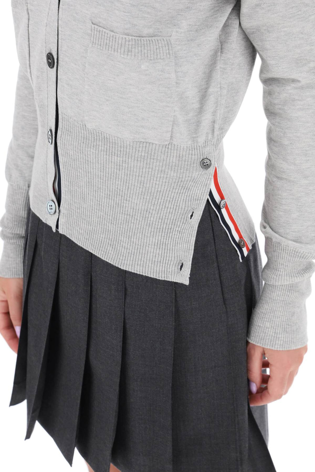 Cardigan With Tricolor Intarsia On The Back - Thom Browne - Women