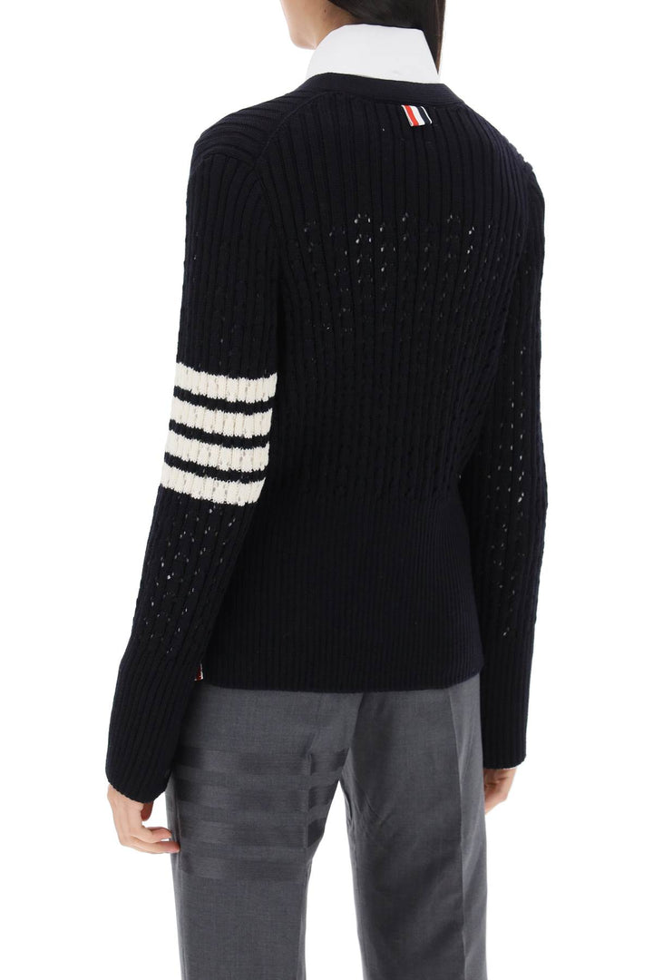 Pointelle Stitch Merino Wool 4 Bar Cardigan - Thom Browne - Women