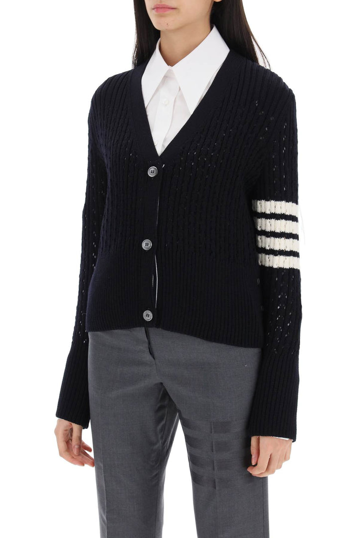 Pointelle Stitch Merino Wool 4 Bar Cardigan - Thom Browne - Women