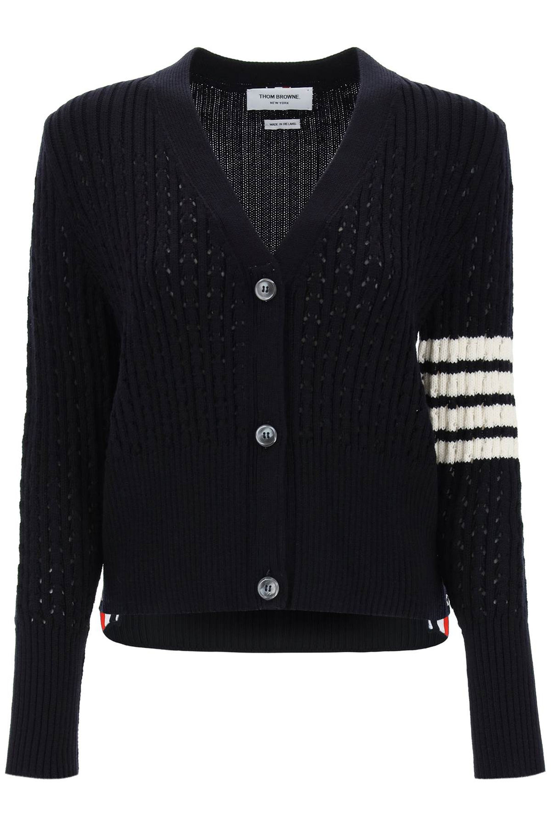 Pointelle Stitch Merino Wool 4 Bar Cardigan - Thom Browne - Women