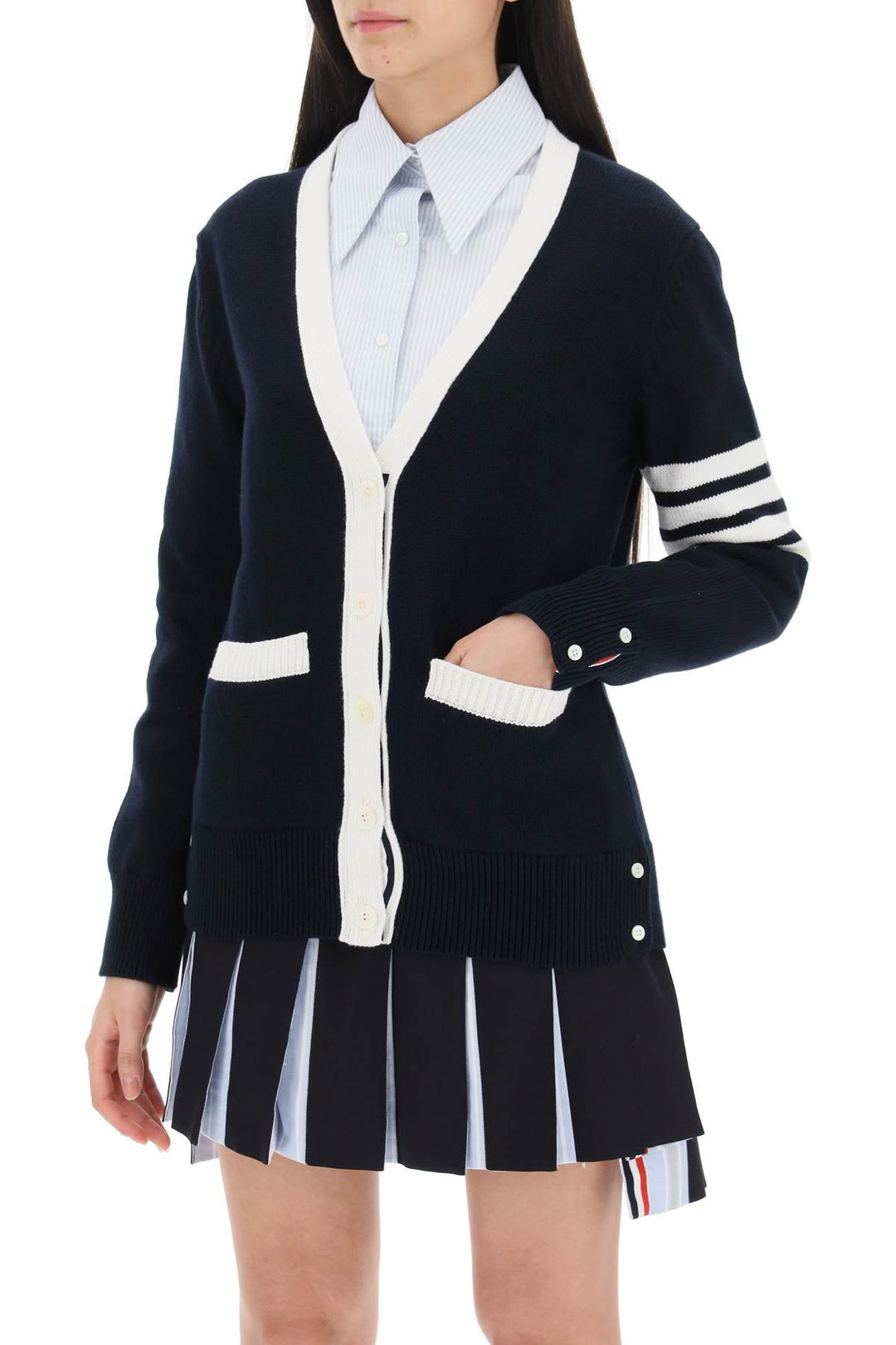 4 Bar Cardigan With Hector Intarsia - Thom Browne - Women