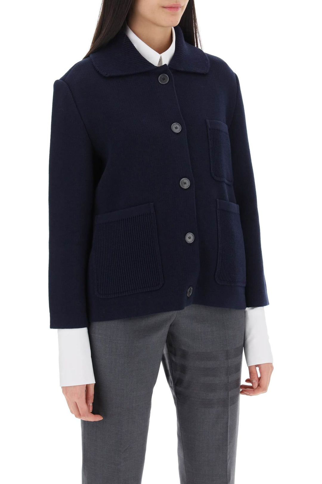 Cotton Cashmere Knit Jacket - Thom Browne - Women